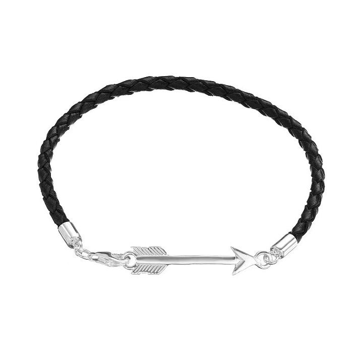 Sterling Silver Arrow Link Woven Leather Bracelet, Women's, Size: 7.5, Grey