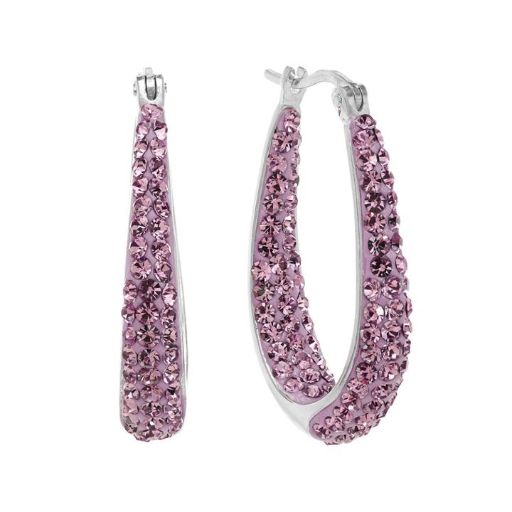 Silver-plated Crystal Inside-out Pear Hoop Earrings, Women's, Purple