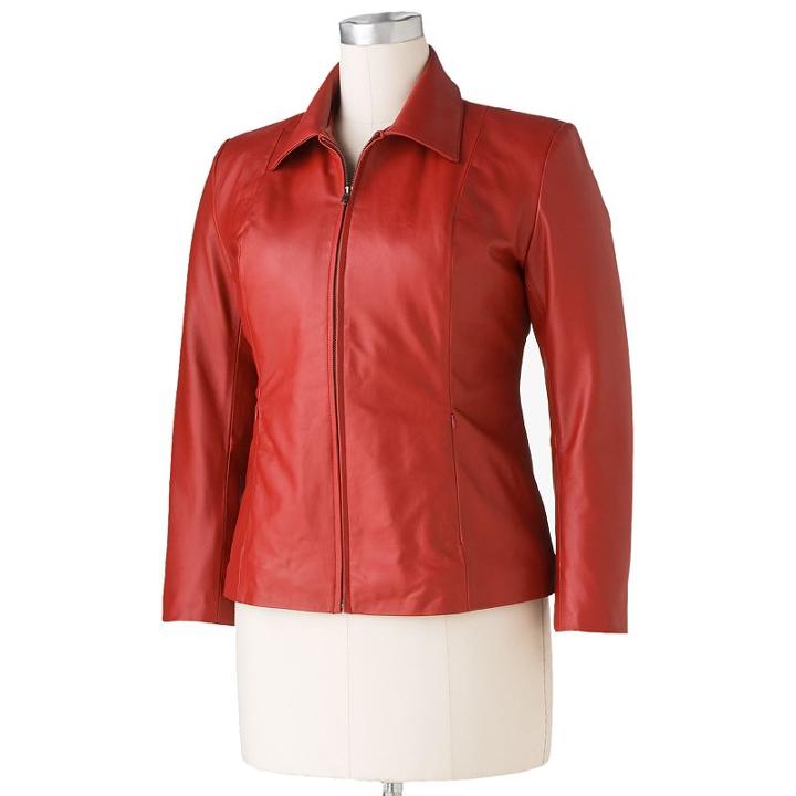 Plus Size Excelled Fitted Leather Scuba Jacket, Women's, Size: 1xl, Red