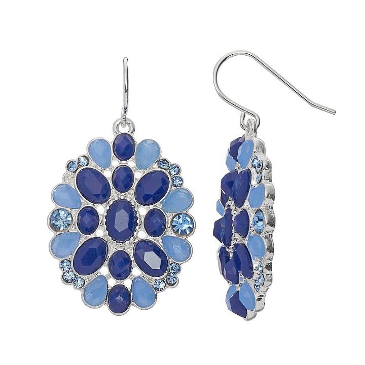 Chaps Blue Openwork Oval Drop Earrings, Women's, Navy
