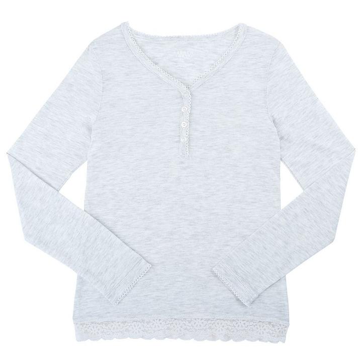 Girls Plus Size French Toast Scalloped Lace Henley, Girl's, Size: 14-16 Plus, Lt Beige