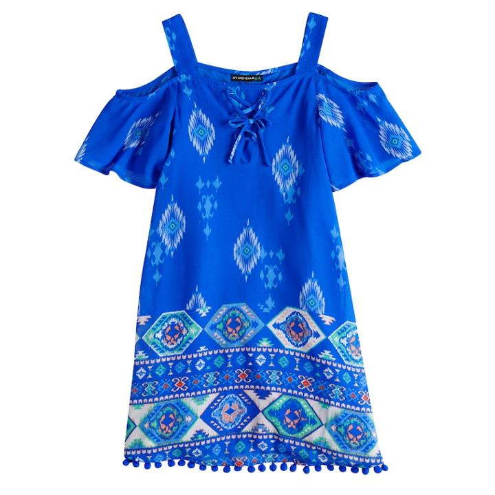 Girls 7-16 My Michelle Cold Shoulder Lace Up Shift Dress, Size: 12, Blue