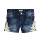 Girls 7-16 & Plus Size Mudd&reg; Crochet Side Trim & Frayed Hem Denim Shorts, Size: 10, Dark Blue