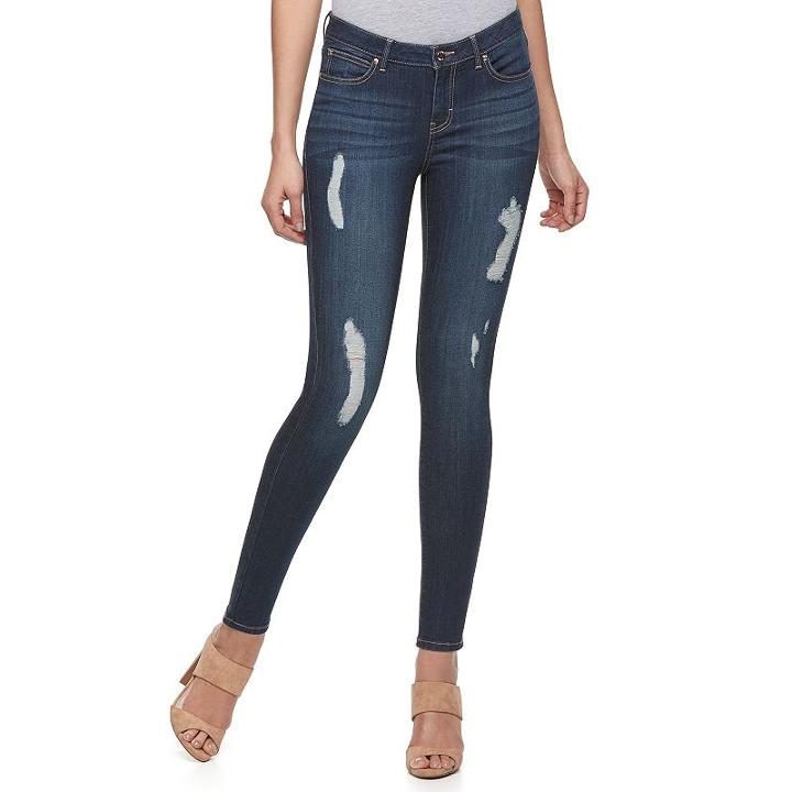 Women's Jennifer Lopez Destructed Sculpting Skinny Jeans, Size: 10 Avg/reg, Dark Blue