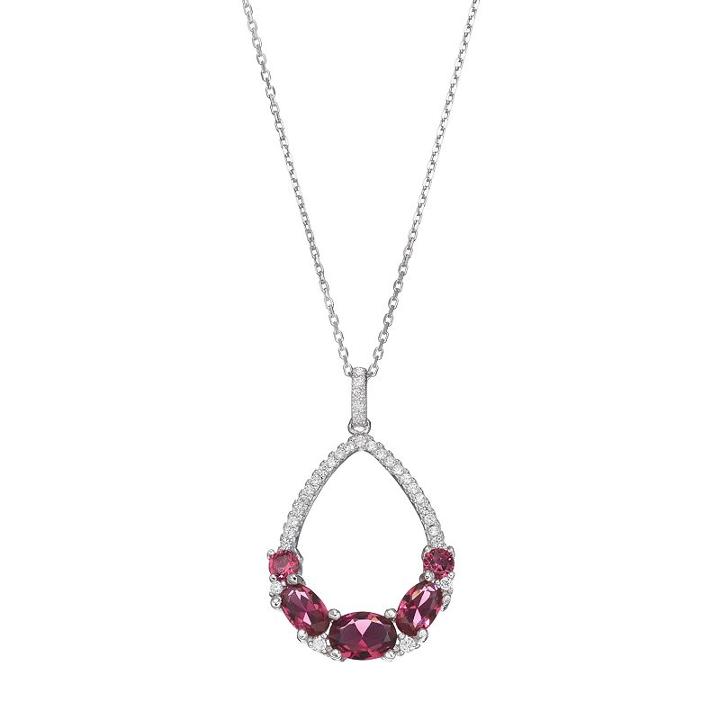Sterling Silver Cubic Zirconia Teardrop Pendant Necklace, Women's, Size: 18, Red
