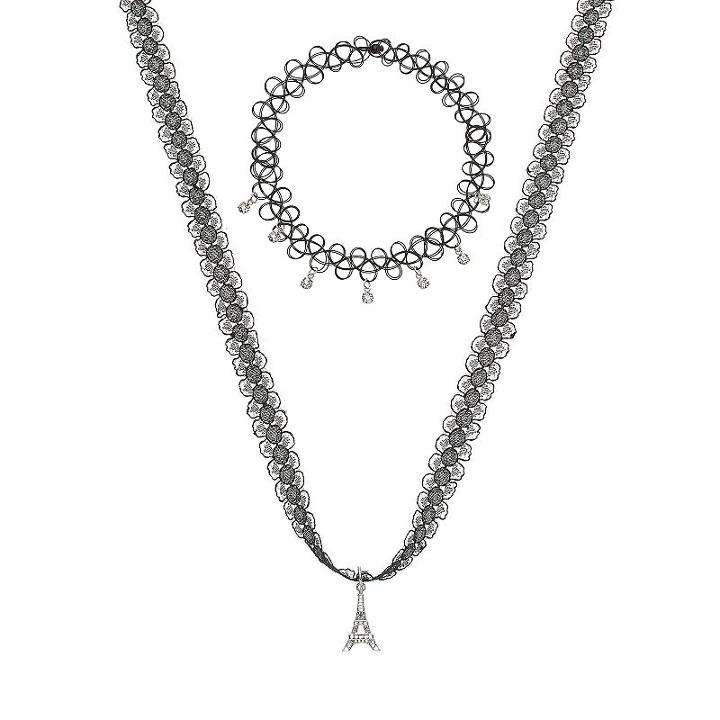 Mudd&reg; Eiffel Tower & Collar Necklace Set, Girl's, Black