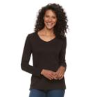 Women's Croft & Barrow&reg; Classic Long Sleeve V-neck Tee, Size: Medium, Dark Brown