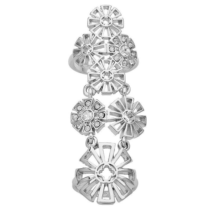 Marie Claire Jewelry Crystal Silver Tone Openwork Flower Full Finger Ring, Women's