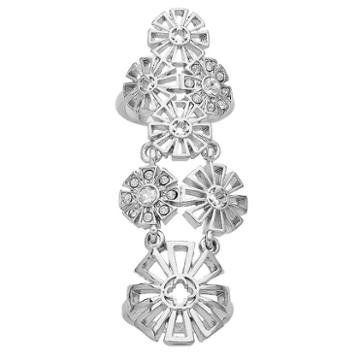Marie Claire Jewelry Crystal Silver Tone Openwork Flower Full Finger Ring, Women's