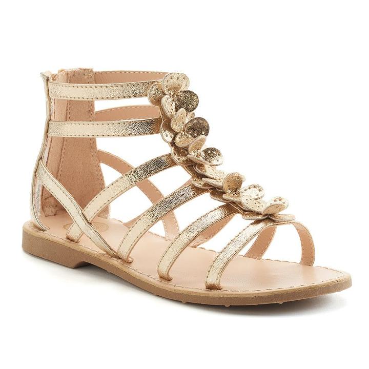 So&reg; Girls' Flower Gladiator Sandals, Girl's, Size: 3, Gold
