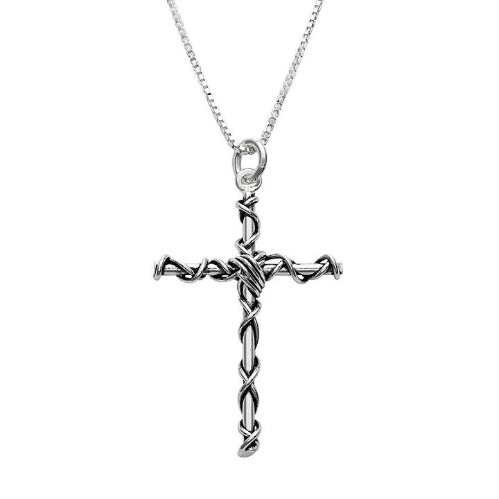 Silver Plated Wire-wrapped Cross Pendant Necklace, Women's, Size: 18
