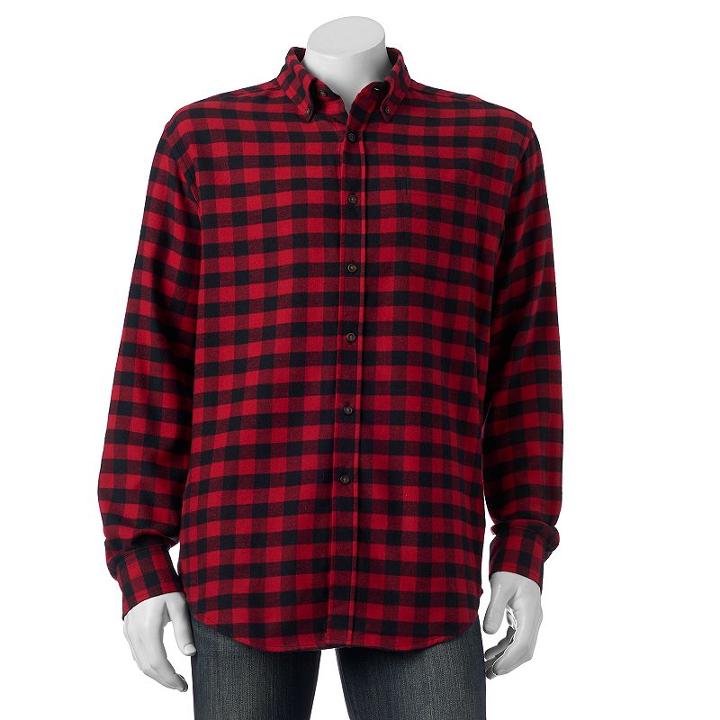 Croft & Barrow, Men's &reg; Classic-fit Plaid Flannel Button-down Shirt, Size: Large, Med Red