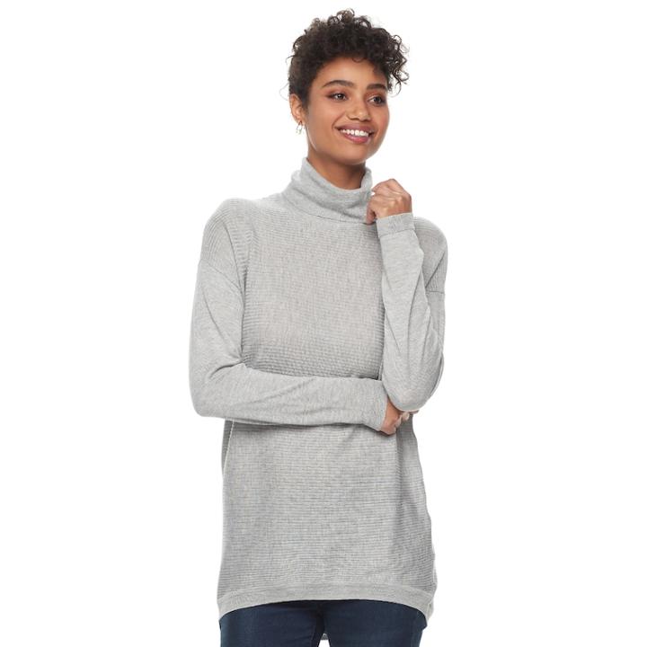 Women's Apt. 9&reg; Ribbed High-low Turtleneck Tunic, Size: Large, Med Grey