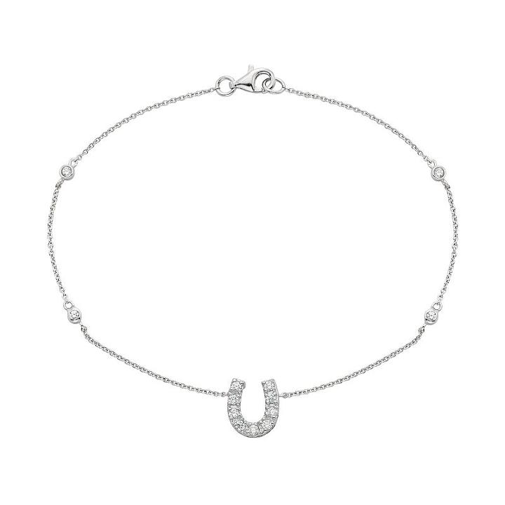 Cubic Zirconia Sterling Silver Horseshoe Anklet, Women's, Size: 9, White