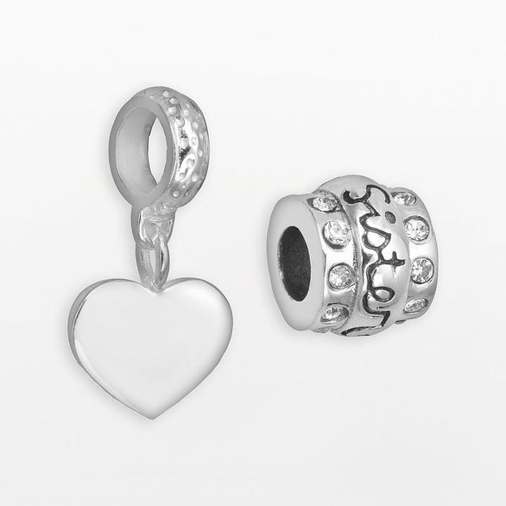 Individuality Beads Sterling Silver Crystal Sister Bead And Heart Charm Set, Women's, Grey