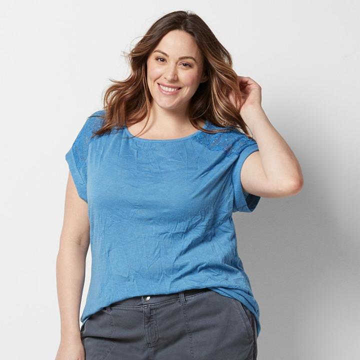 Plus Size Sonoma Goods For Life™ Lave Yoke Linen-blend Tee, Women's, Size: 2xl, Dark Blue