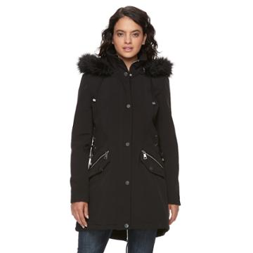 Women's Lnr Fashion Styles Hooded Faux-fur Trim Jacket, Size: Small, Black