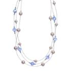 Crystal Avenue Silver-plated Crystal And Simulated Pearl Illusion Necklace - Made With Swarovski Crystals, Women's, Size: 18, Blue