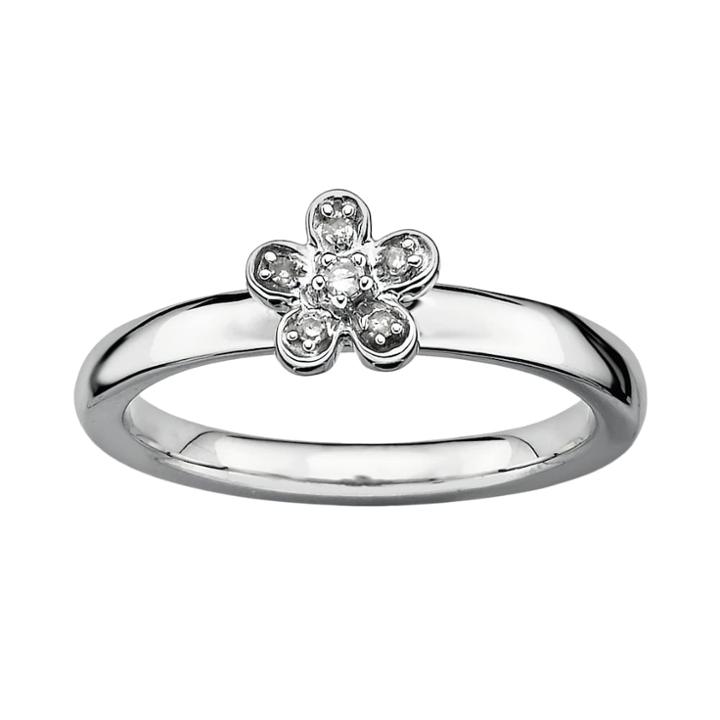 Stacks And Stones Sterling Silver Diamond Accent Flower Stack Ring, Women's, Size: 6, Grey