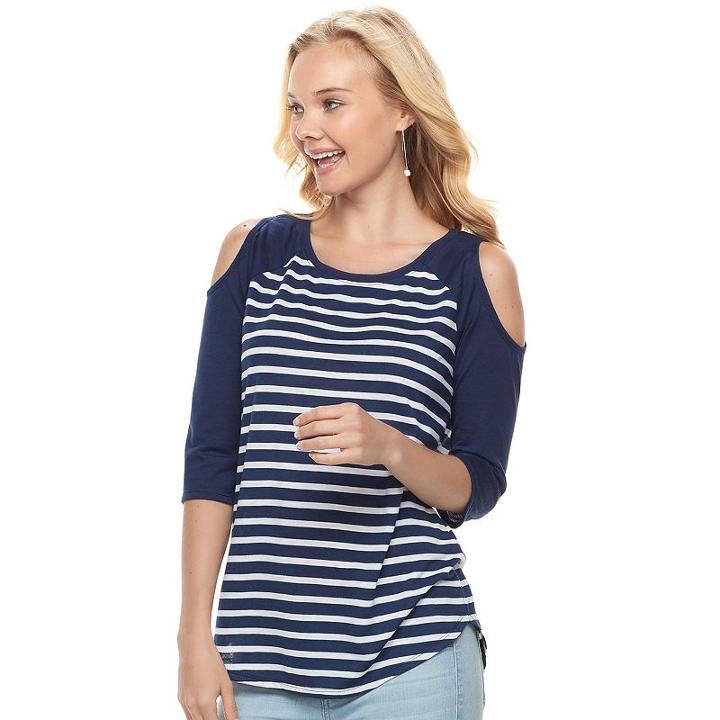 Juniors' So&reg; Cold Shoulder Raglan Tee, Teens, Size: Small, Blue