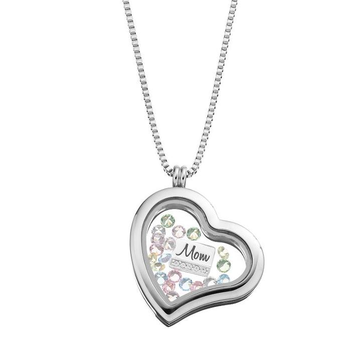 Blue La Rue Crystal Stainless Steel 1.2-in. Heart Mom Charm Locket - Made With Swarovski Crystals, Women's, White