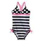 Girls 4-16 So&reg; Polka-dots & Stripes Braided Strap One-piece Swimsuit, Girl's, Size: 6x, Black