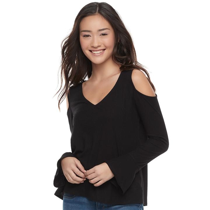 Juniors' So&reg; Cozy Cold-shoulder Top, Teens, Size: Xs, Black