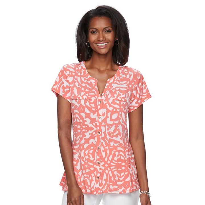 Women's Dana Buchman Printed Peplum Shirt, Size: Small, Red