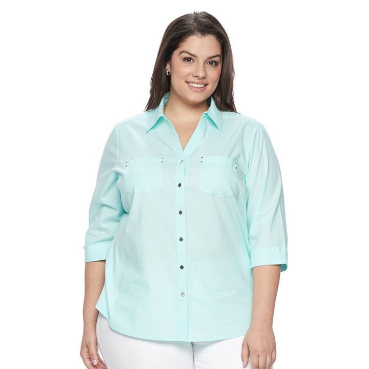 Plus Size Croft & Barrow&reg; Swiss Dot Mixed-media Shirt, Women's, Size: 1xl, Lt Green