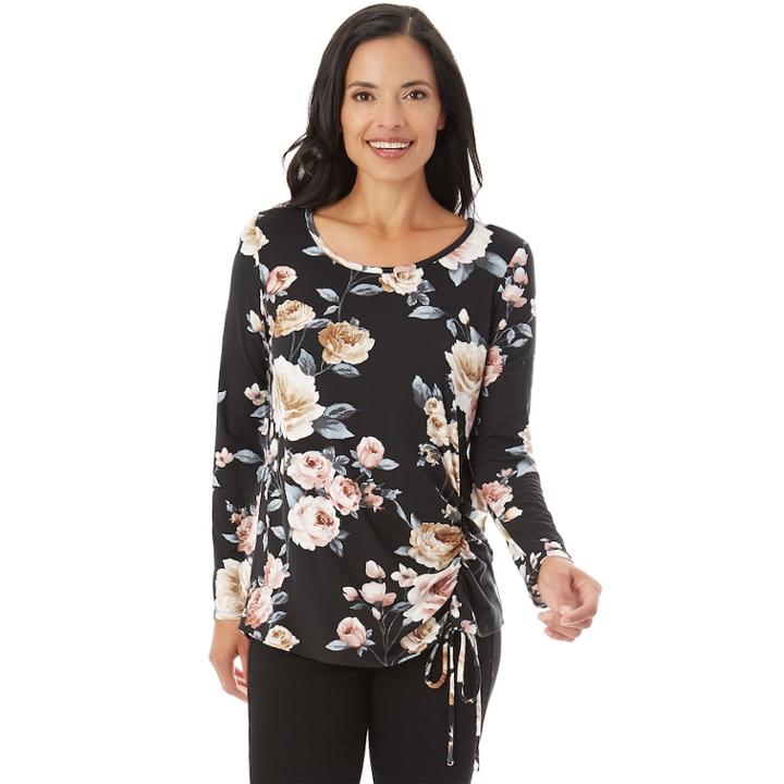 Women's Apt. 9&reg; Drawstring Tee, Size: Medium, Black Floral
