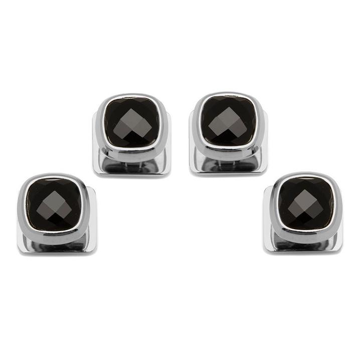 Faceted Onyx Cushion Studs, Men's, Black