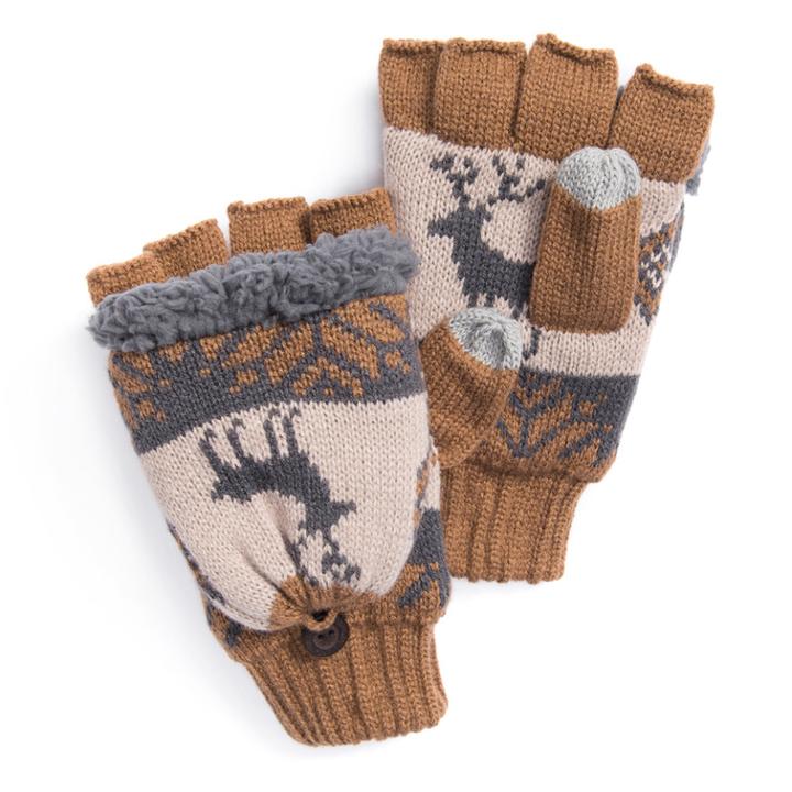 Men's Muk Luks Fingerless Flip Mittens, Multicolor