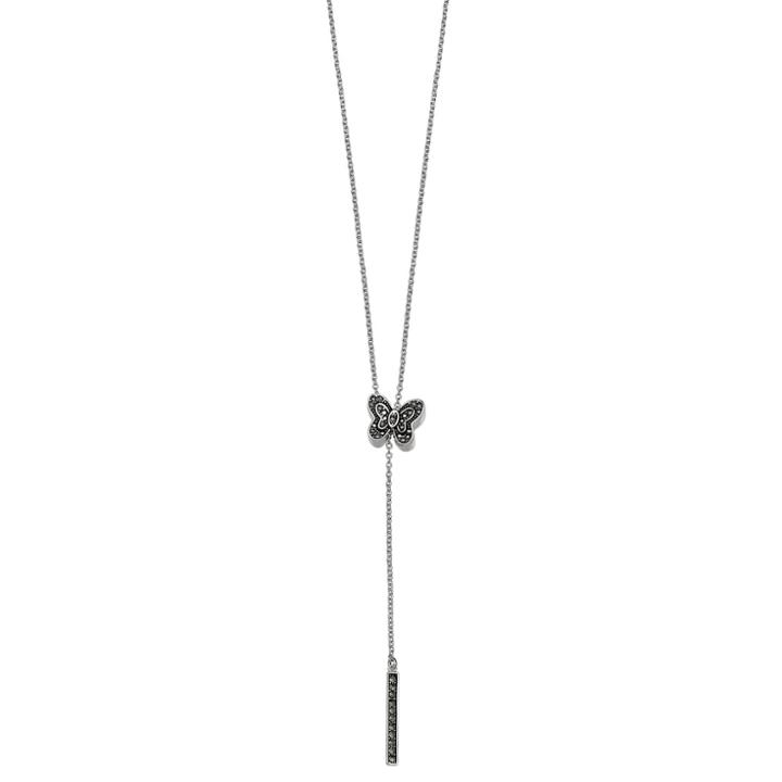 Brilliance Silver Plated Marcasite Butterfly Y Necklace, Women's, Size: 30, Black