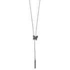 Brilliance Silver Plated Marcasite Butterfly Y Necklace, Women's, Size: 30, Black