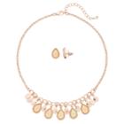 Blush Teardrop Fringe Necklace & Stud Earring Set, Women's, Pink