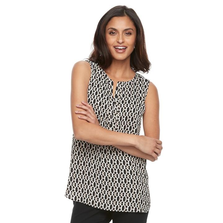Women's Dana Buchman Crepe Sleeveless Blouse, Size: Medium, Beig/green (beig/khaki)