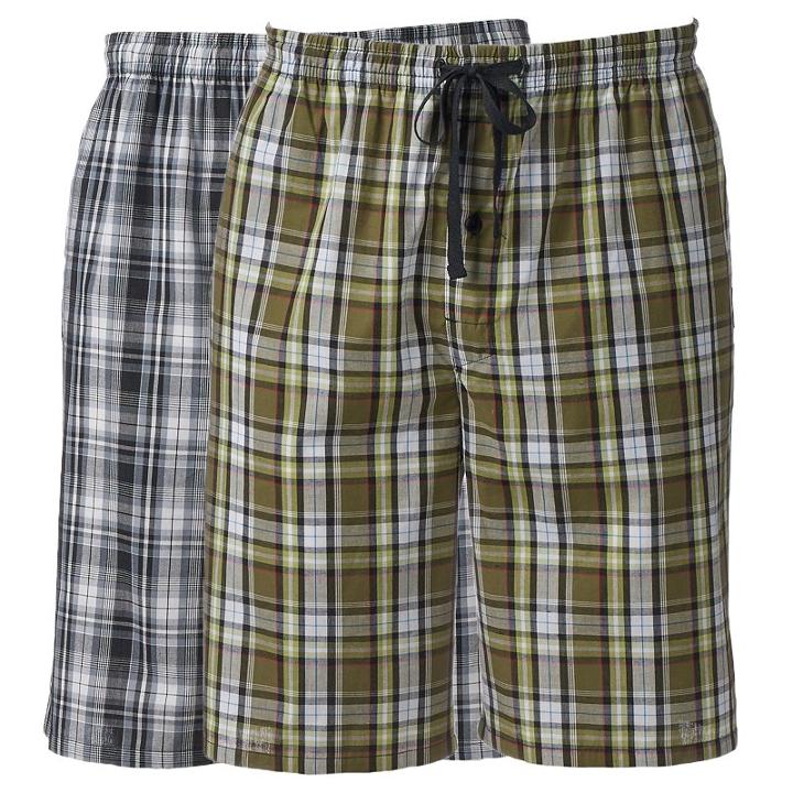 Men's Hanes Classics 2-pack Plaid Woven Jams Shorts, Size: Medium, Dark Green