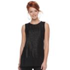 Women's Apt. 9&reg; Step Hem Jacquard Front Tank, Size: Medium, Black