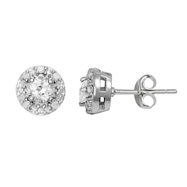 Sterling Silver White Topaz And 1/10-ct. T.w. Diamond Halo Stud Earrings, Women's