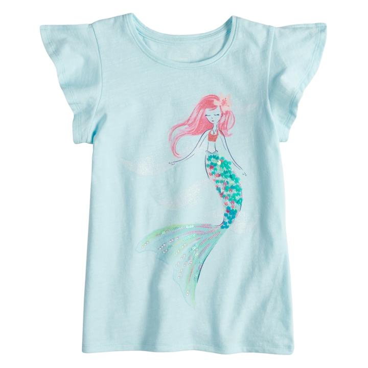 Girls 4-12 Sonoma Goods For Life&trade; Split Flutter Sleeve Graphic Tee, Size: 12, Blue