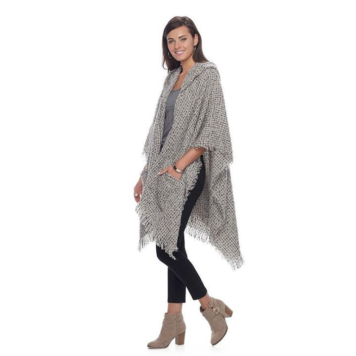 Apt. 9&reg; Fringed Boucle Hooded Ruana, Women's, Grey