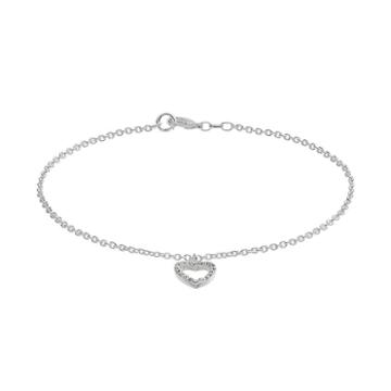Barefootsies Silver Plated Crystal Heart Anklet, Women's, Size: 9, Grey