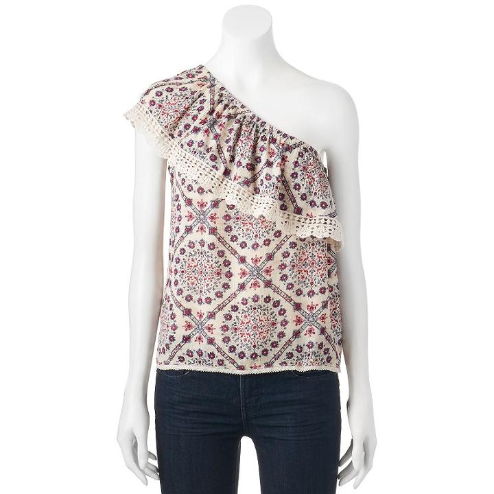 Juniors' Rewind Crochet One Shoulder Top, Girl's, Size: Xl, Natural
