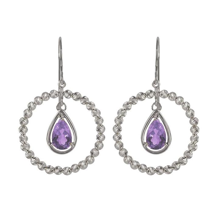 Sterling Silver Amethyst Bead Hoop Drop Earrings, Women's, Purple