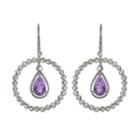 Sterling Silver Amethyst Bead Hoop Drop Earrings, Women's, Purple