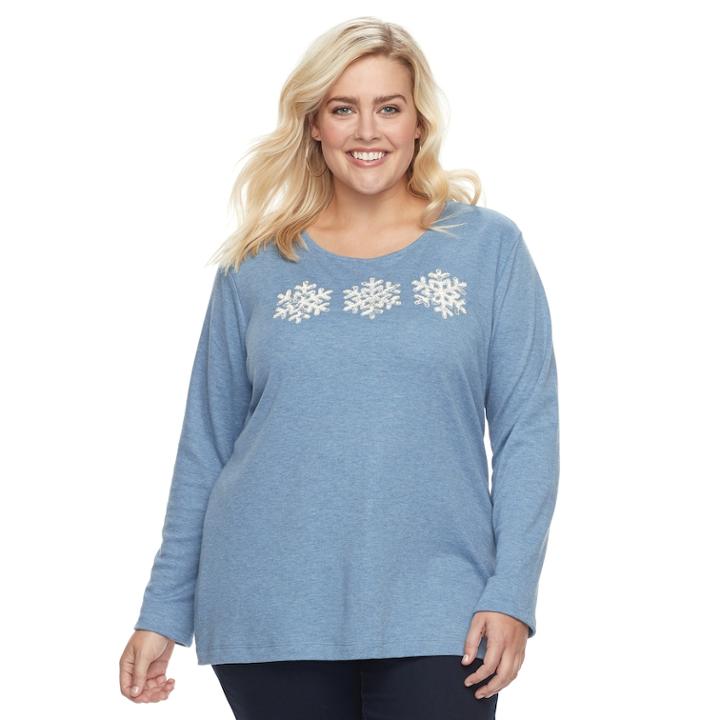 Plus Size Croft & Barrow&reg; Holiday Spirit Tee, Women's, Size: 1xl, Med Blue