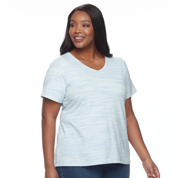 Plus Size Croft & Barrow&reg; Essential V-neck Tee, Women's, Size: 1xl, Light Blue