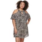 Juniors' Plus Size Lily Rose Cheetah Print Cold-shoulder Shift Dress & Necklace Set, Teens, Size: 2xl, Med Brown