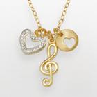 18k Gold Over Silver-plated And Silver-plated Diamond Accent Treble Clef And Heart Charm Necklace, Women's, White