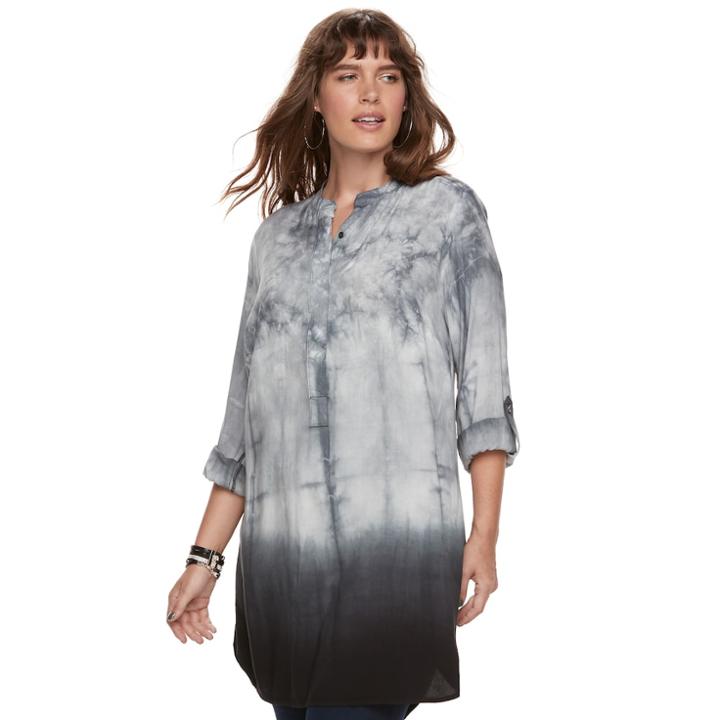 Plus Size Rock & Republic&reg; Tie-dye High-low Tunic, Women's, Size: 0x, White